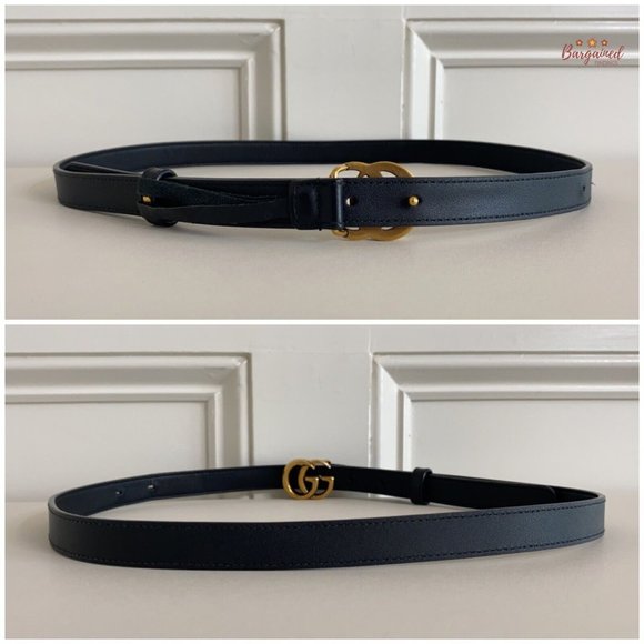Authentic Gucci Black Smooth Leather Slim Signature Double G Buckle Belt 85/34 main image 12